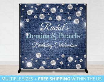 Denim and Pearls backdrop, Denim and Pearls Photo Step and Repeat, 30 50th 60th 40th Birthday Backdrop, Denim Backdrop, Diamonds backdrop