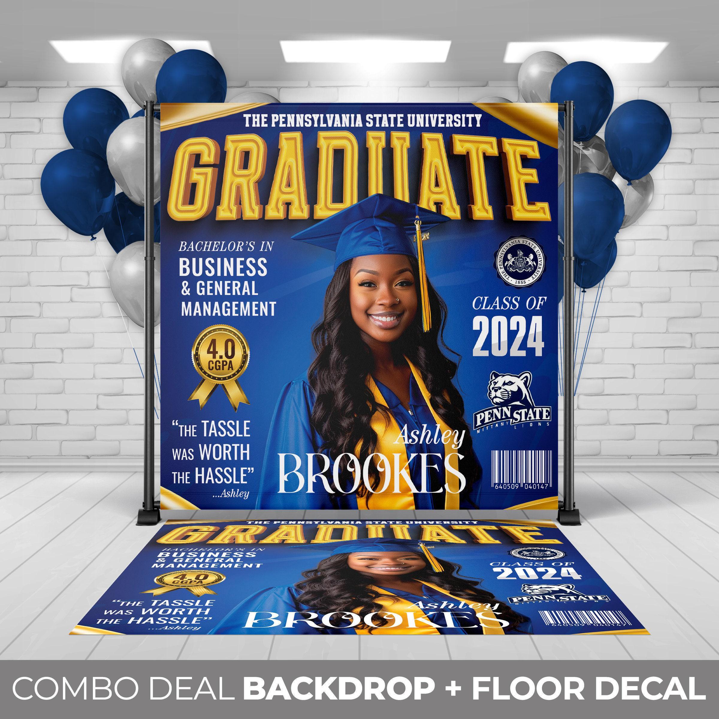 Backdrop + Floor decal, Custom Magazine Graduation Banner Floor Decal Party Decor, Graduate class of 2024 Congrats to grads prom banner