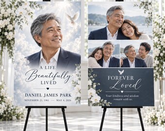 Custom Memorial Signs Set of 2, Celebration of Life Foam Board, Funeral Welcome Sign, Memorial Photo Board, Personalized Funeral Decor
