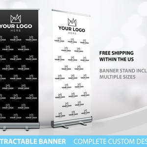 Retractable Banner, Custom Roll Up Banner Stand, Logo Banner Sign Display Retractable Printing Rollup Retractable Welcome sign Banner Logo
