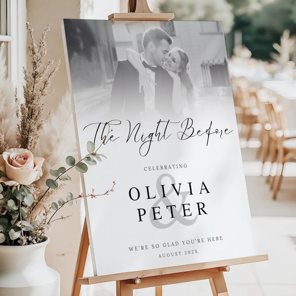 Rehearsal Dinner Sign, Custom The Night Before Sign, Printed Foam Board Wedding Welcome Sign, Photo Board Sign With Picture, Wedding Decor