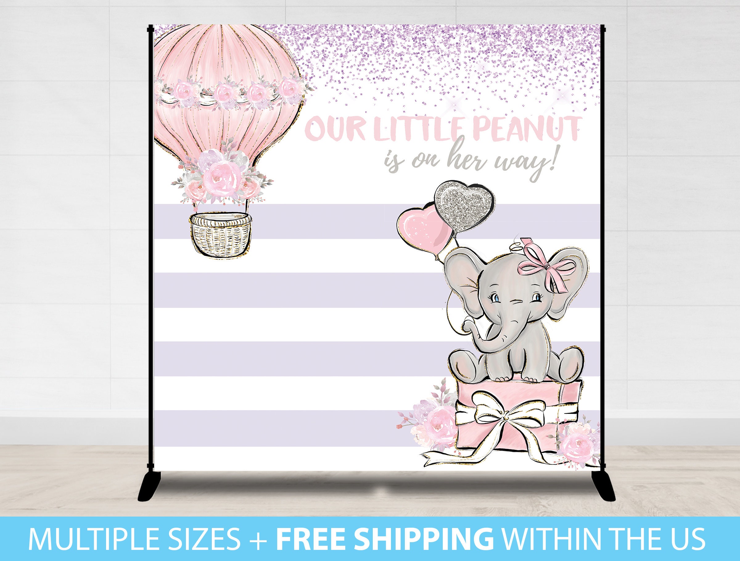 Baby Shower Backdrop Hot Air Balloon Baby Girl Pink Elephant Step Repeat Banner Party Our little peanut is on her way Step and Repeat Baby Shower Backdrop Hot Air Balloon Baby Girl Pink Elephant Step Repeat Banner Party Our little peanut is on her way Step and Repeat