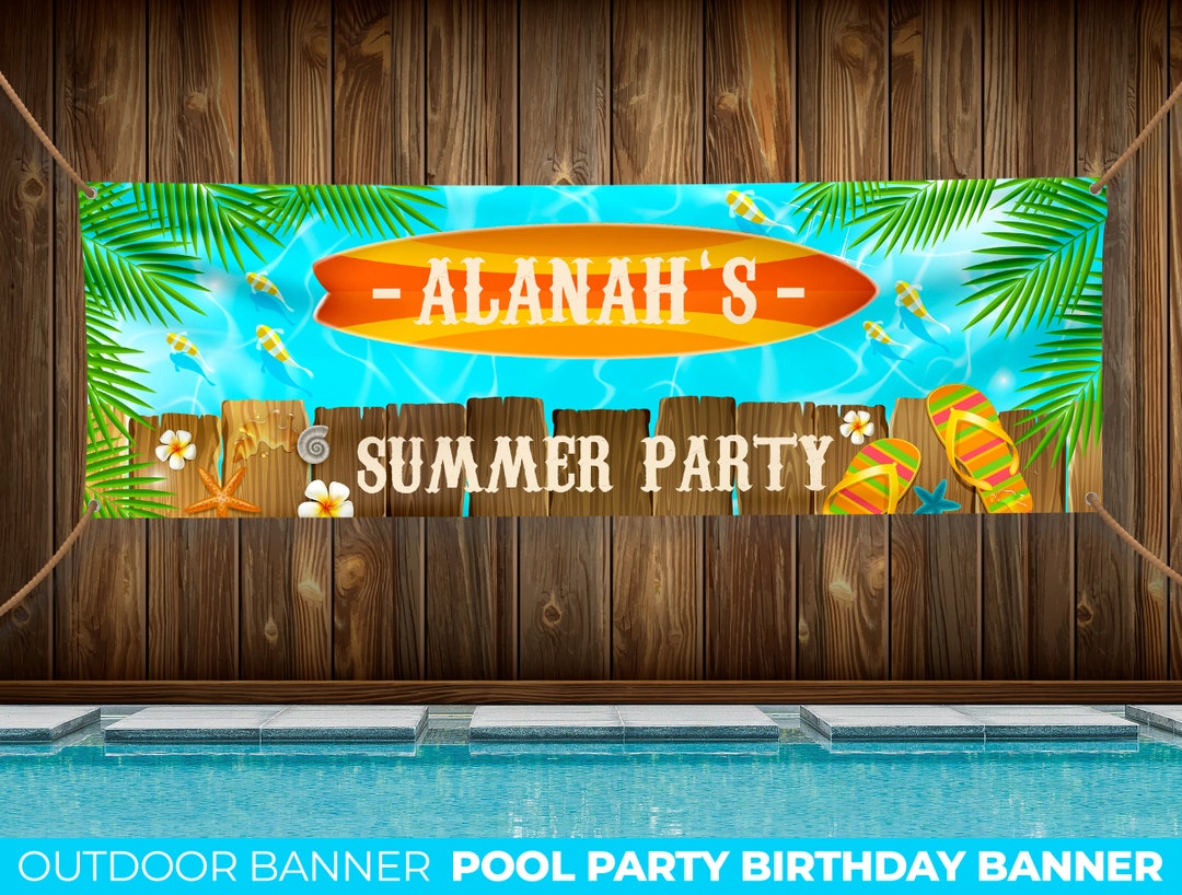 Birthday Pool Party Custom Banner, Vinyl Banner, Birthday Backdrop