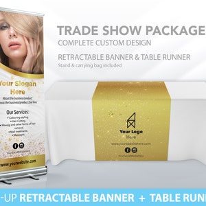 Custom Retractable Banner, Table Runner, Pop Up shop, Pop up Shop Bundle, Trade Show Package, Roll up Banner Table Throw, Custom Logo Design
