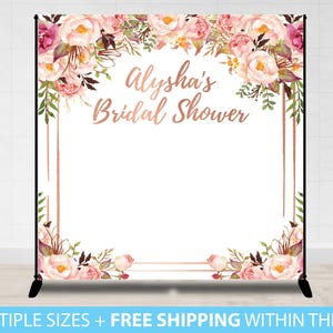 Step and Repeat, Bridal Shower Backdrop, Floral Rose gold Bridal Shower Step and Repeat, Custom Flower Backdrop, Shower Rose gold Banner