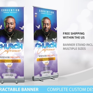 Retractable Banner, Church Banner, Pastor Church conference Banner, Church Backdrop, Custom Roll Up Banner Stand, Retractable Welcome sign