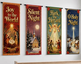 Church Banner Set of 4, Custom Church Banners, Sanctuary Decor, Worship Display, Christmas Winter Decorations, Vinyl or Fabric Banners Bible