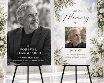 Custom Memorial Signs Set of 2, Celebration of Life Foam Board, Funeral Welcome Sign, Memorial Photo Board, Personalized Funeral Decor