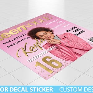 Custom Floor Decal sticker, Magazine Cover Sweet 16 Removable Sticker, Vinyl Floor Banner, Prom Pink Floor Banner Sticker Decal Removable
