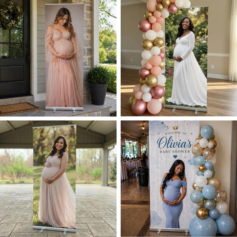 Custom Baby Shower Retractable Banner, Shower Welcome Sign, Maternity Photo Backdrop, Girl Boy Baby Shower Banner Decor, Photo Board image 10
