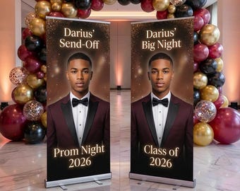 BANNER SET, 2 Retractable Banners, Prom Send Off Decor, Prom Night Party Custom Banners, Graduation Welcome Sign, Photo Board Backdrop