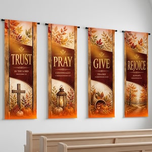 Fall Church Banner Set of 4, Autumn Church Decor, Harvest Season Church Banners, Thanksgiving Worship Decorations, Sanctuary Decor Outdoor
