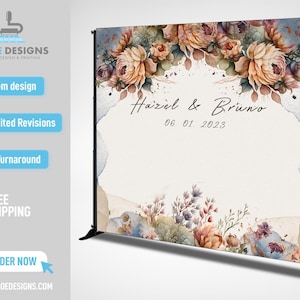 Wedding Backdrop, Wedding Banner Decor, Floral Backdrop, Wedding Bridal Photo Booth Background, Reception Decor Banner Printed Sign