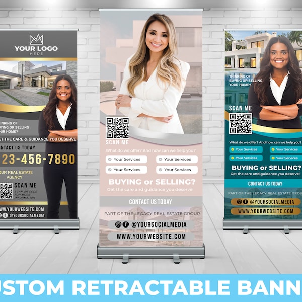 Custom Retractable Banner, Custom Roll Up, Roll Up Banner, Real Estate Agent Realtor Sign, Event banner Sign, Promotional Marketing Material
