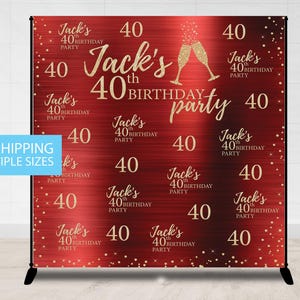 Red Photo booth, Step and Repeat, Step and repeat backdrop, 40th Back drop, Happy Birthday backdrop, 30th Birthday Backdrop, 50 gold banner