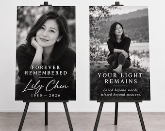 Custom Memorial Signs Set of 2, Celebration of Life Foam Board, Funeral Welcome Sign, Memorial Photo Board, Personalized Funeral Decor