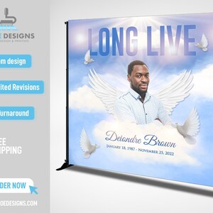 Memorial Backdrop, Long Live Banner Heavenly Birthday Backdrop Banner Vinyl Memorial Funeral Sign, Birthday Backdrop, Custom Design
