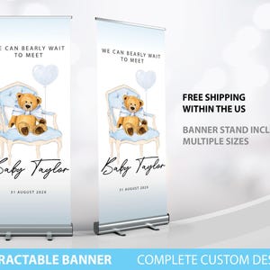Baby shower Welcome Sign, We can bearly Wait, Teddy Bear Baby Shower Sign, Retractable Banner, Roll Up Banner Baby Shower Bear Welcome Sign