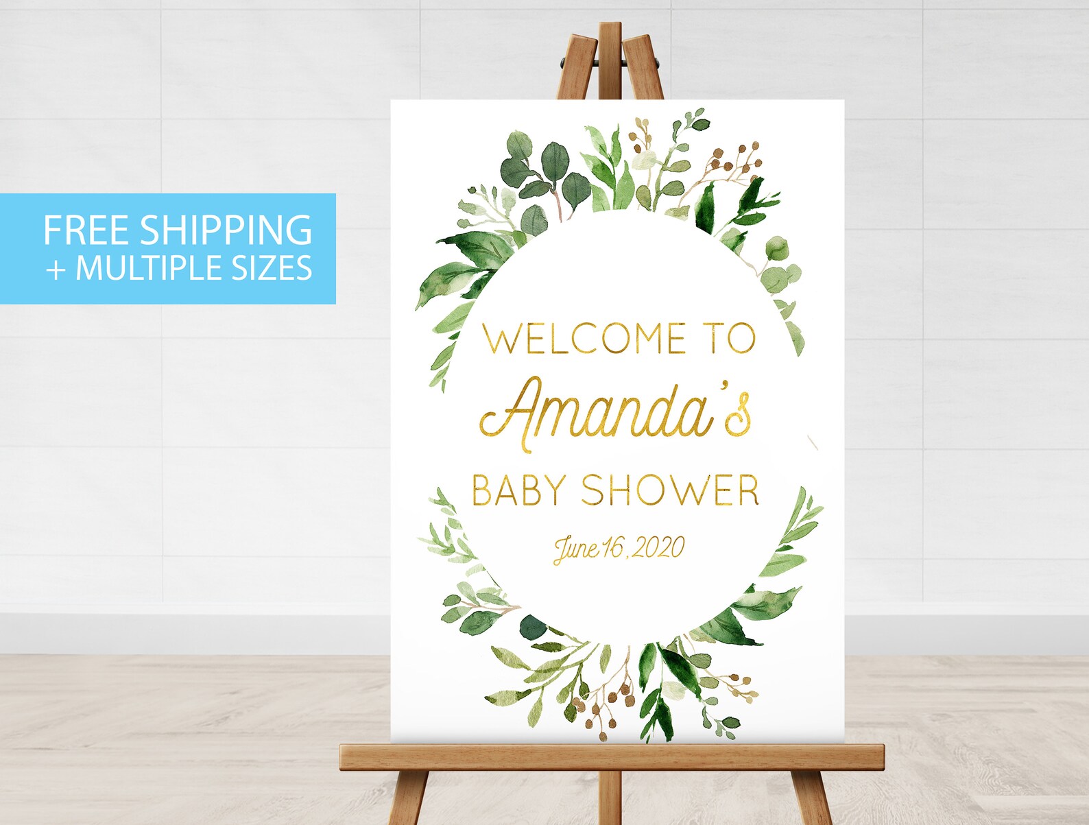 Baby Shower Sign Baby Girl Greenery Gold Etsy