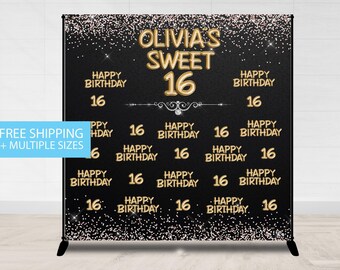 Sweet 16, Step and Repeat, 8X8 Photo Booth backdrop, Sweet 16 Banner, Prom backdrop, Birthday Backdrop, Printable Backdrop Glitter Pink 16