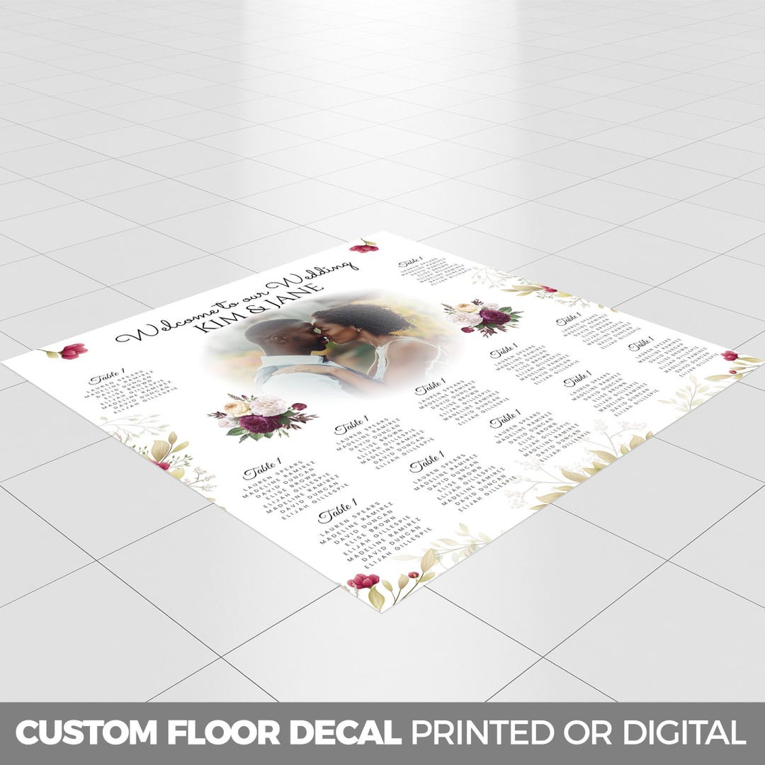 Wedding Seating Chart Floor Decal, Custom Wedding Adhesive Floor Banner ...