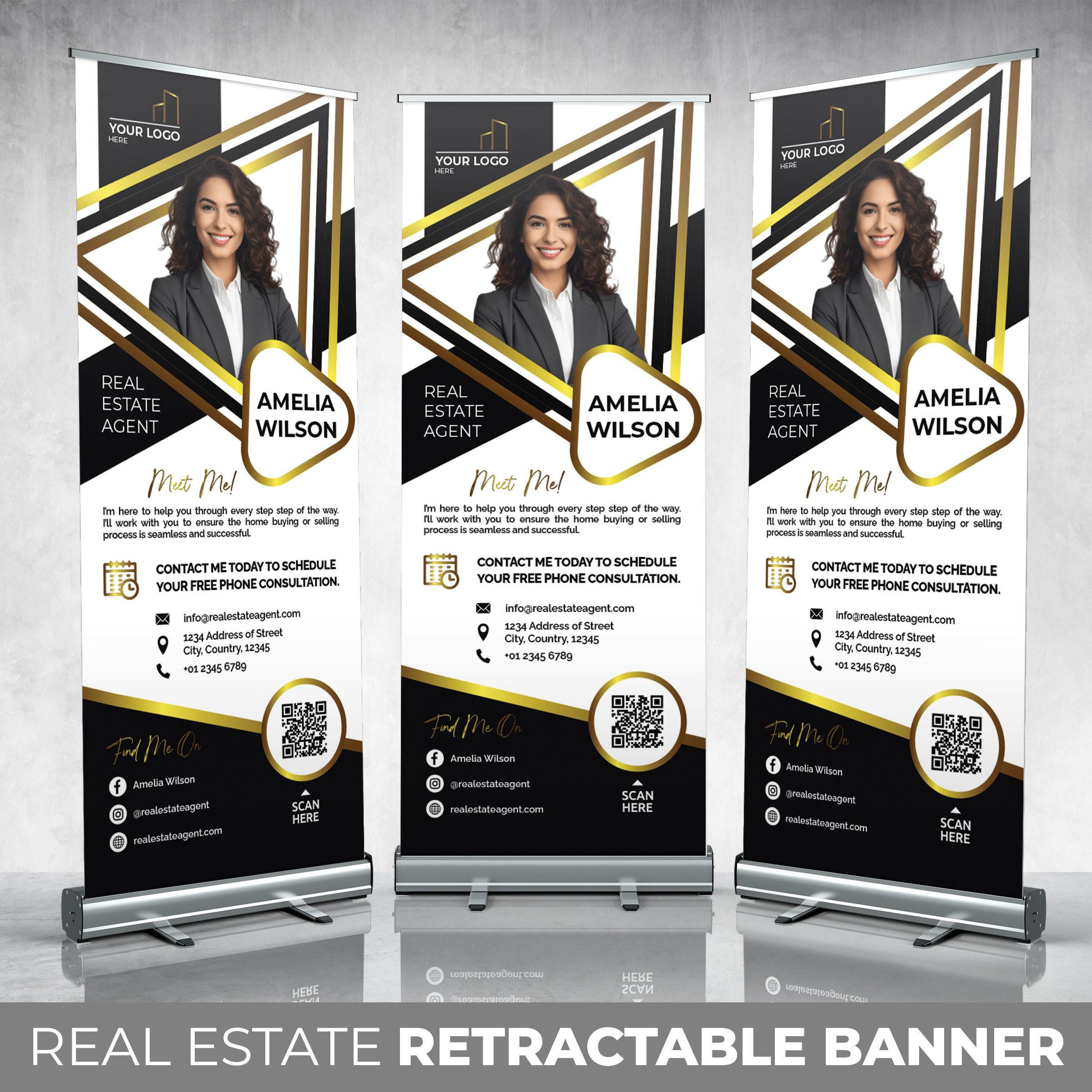 Custom Retractable Banner, Custom Roll Up, Roll Up Banner, Real Estate Agent Realtor Sign, Event banner Sign, Promotional Marketing Material