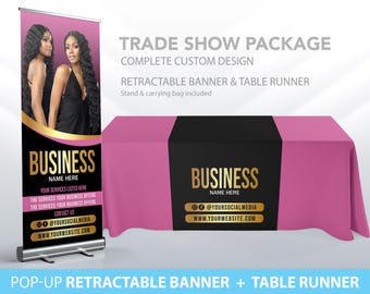 Custom Retractable Banner, Table Runner, Pop Up shop, Pop up Shop Bundle, Trade Show Package, Roll up Banner Table Throw, Custom Logo Design