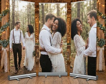 Wedding Combo Banner Set, 3 Retractable Banner, Custom Wedding Banner, Reception Decor, Seating Sign, Welcome Banner, Wedding Photo Backdrop