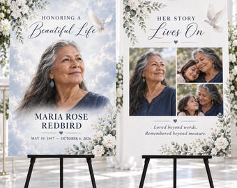 Custom Memorial Signs Set of 2, Celebration of Life Foam Board, Funeral Welcome Sign, Memorial Photo Board, Personalized Funeral Decor