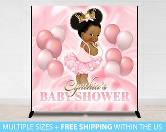 Princess Baby Shower Backdrop, Baby Shower Banner, Princess Baby Shower African American Princess Vinyl Backdrop Birthday Party Decor Custom