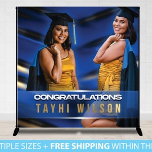 Graduation Backdrop Banner, Graduation Step and Repeat Class of 2022 backdrop, Graduation Party Banner, Grad, Prom Backdrop Banner Gold
