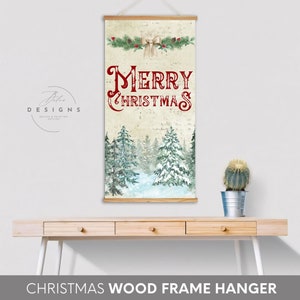 Custom Christmas Wood Hanger Frame, Magnetic wood poster hanger, Your custom Christmas Decor, Holiday Decor gift Wood Frame Hanger, Canvas