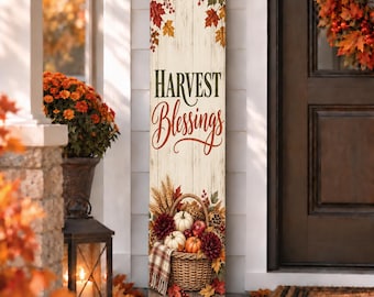 Fall Porch Sign, Hello Pumpkin, Outdoor Autumn Welcome Sign, Porch Leaner, Pumpkin Fall Decor Thanksgiving Front Door Harvest Blessings Sign