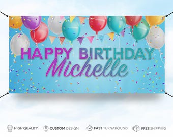 Custom Birthday Banner, BirtHday Decor Backdrop Decorations Vinyl Banner, Party Decor, Personalized Custom Printed Happy Birthday Banners
