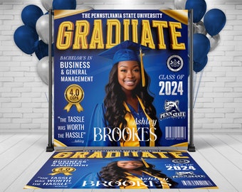Backdrop + Floor decal, Custom Magazine Graduation Banner Floor Decal Party Decor, Graduate class of 2024 Congrats to grads prom banner