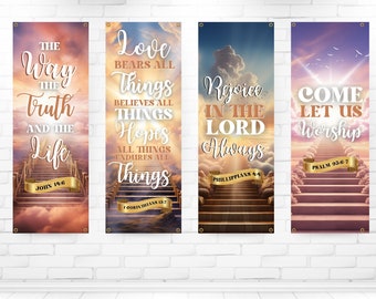 Scripture Sanctuary Banners, Set of 4 Church Banners, Church Banner Set, Sanctuary Banners, Mission Worship, Church Wall Vinyl Banner Decor