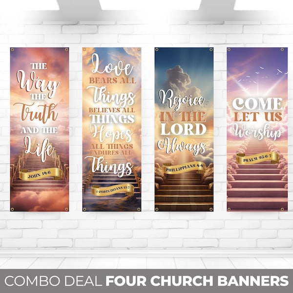 Scripture Sanctuary Banners, Set of 4 Church Banners, Church Banner Set, Sanctuary Banners, Mission Worship, Church Wall Vinyl Banner Decor