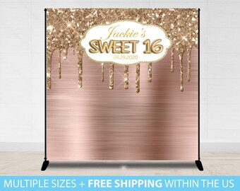 Sweet 16, Step and Repeat, 8X8 Photo Booth backdrop, Sweet 16 Banner, Prom backdrop, Birthday Backdrop, Printable Backdrop Glitter Pink 16