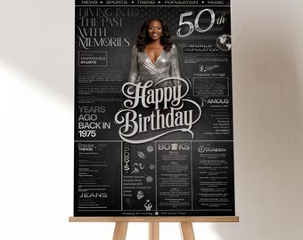 50th Birthday 1975 Foam Board Sign, Custom Birthday Welcome Sign, 50th Birthday Poster Board, Chalkboard, Back in 1975, 50th Birthday Banner