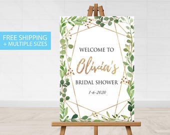 Bridal Shower Printed Welcome Sign, Canvas Bridal shower Welcome sIgn, Canvas 24x36 Welcome signage greenery gold Welcome Sign, Canvas Sign
