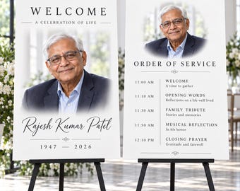 Custom Memorial Signs Set of 2, Celebration of Life Foam Board, Funeral Welcome Sign, Memorial Photo Board, Personalized Funeral Decor
