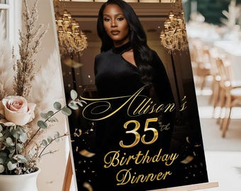 Party Birthday Dinner Sign, Welcome Sign Foam Board Poster, Birthday Decor, Gold Black Party Sign, Personalized Welcome Sign Birthday Party