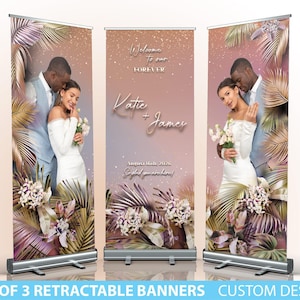 WEDDING BANNER SET, Retractable Banner, Wedding Welcome Sign, 3 Banners, Custom Roll Up Banner Stand,Retractable Welcome sign Wedding floral