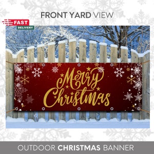 Merry Christmas Outdoor Banner, Christmas Yard Decor, Merry Christmas Vinyl Banner, Happy Holidays Banner, Christmas Decor Sign yard