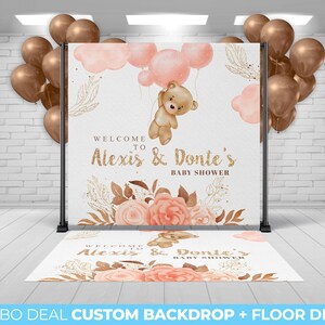 BACKDROP + FLOOR DECAL, Baby shower Decor, Bear Balloons Baby shower Backdrop and Floor decal, Baby Shower Welcome Sign decor Bear