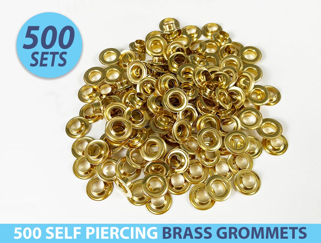 500 Sets Grommets, Brass Grommets, 2 Self Piercing Brass Grommets