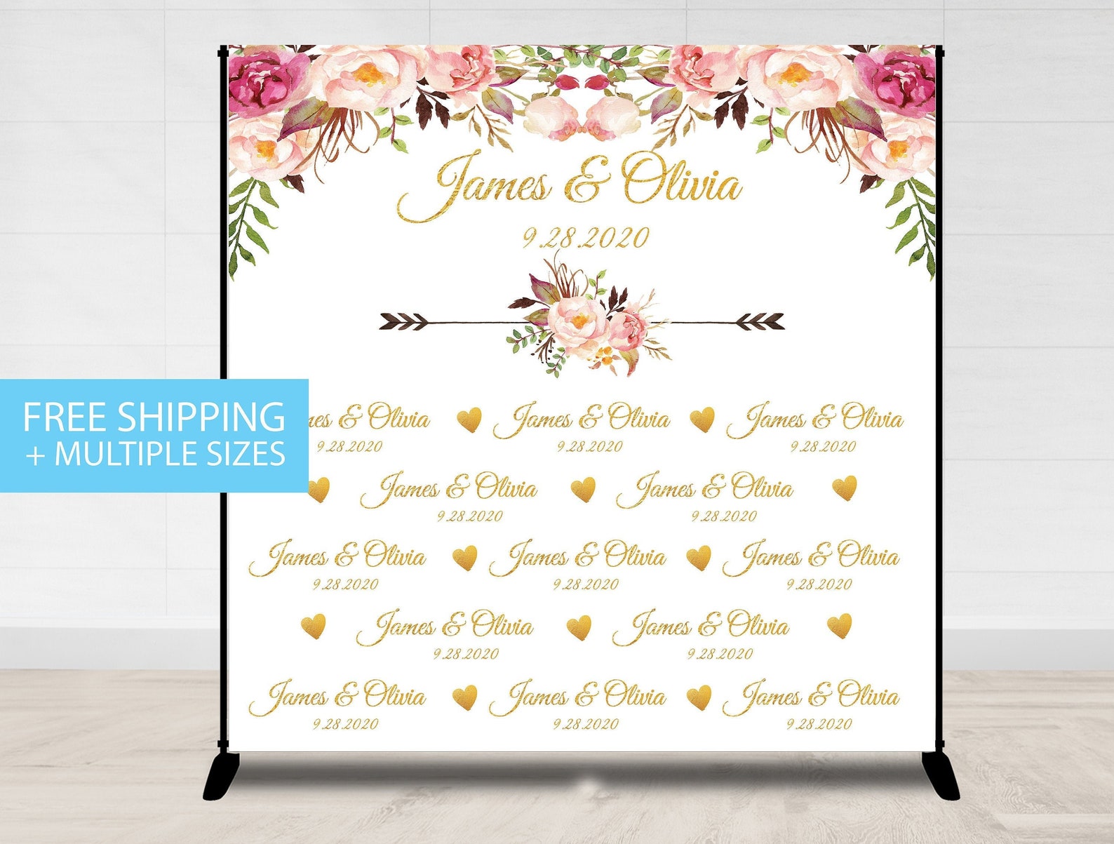 Step and Repeat Wedding Photo Backdrop Gold Floral Flower | Etsy