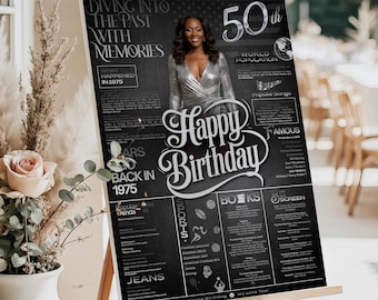 50th Birthday 1975 Foam Board Sign, Custom Birthday Welcome Sign, 50th Birthday Poster Board, Chalkboard, Back in 1975, 50th Birthday Banner