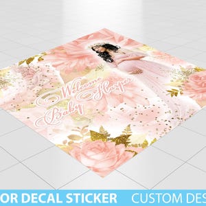 Baby Shower Custom Floor Decal sticker, Removable Sticker, Vinyl Floor Banner, Baby Shower Floor Decal Baby Shower Floral Flower Gold Pink