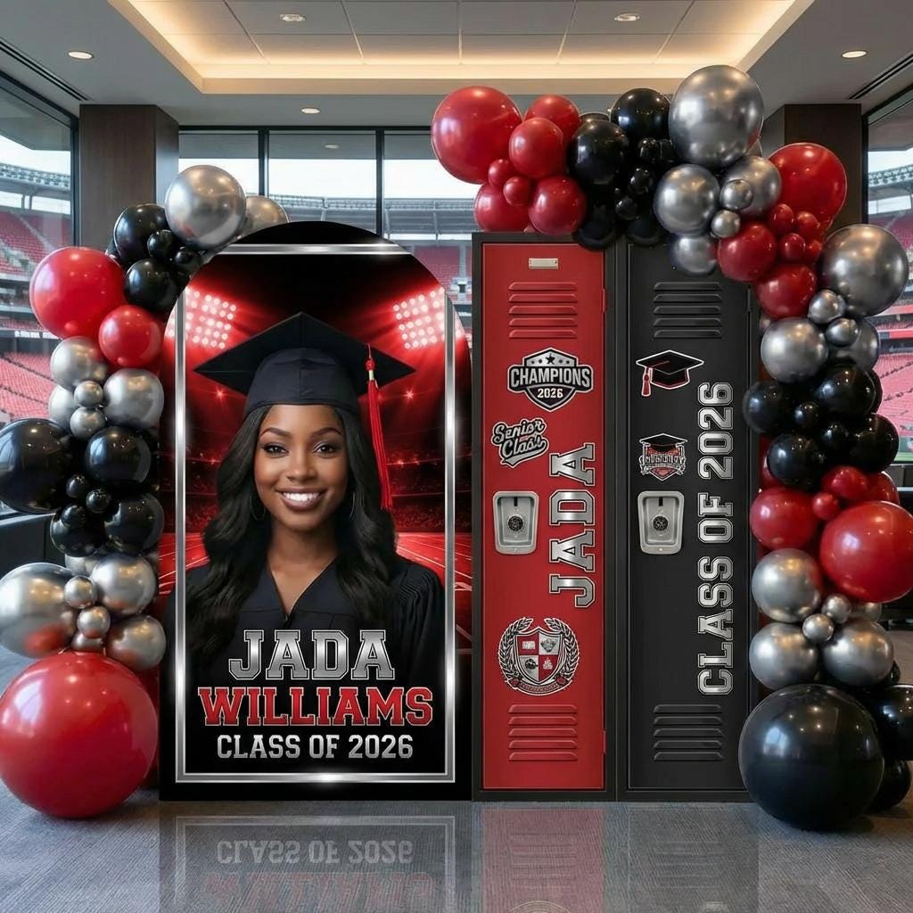 Graduation Backdrop Set, Arched Backdrop, Grad Photo Board, Lockers ...